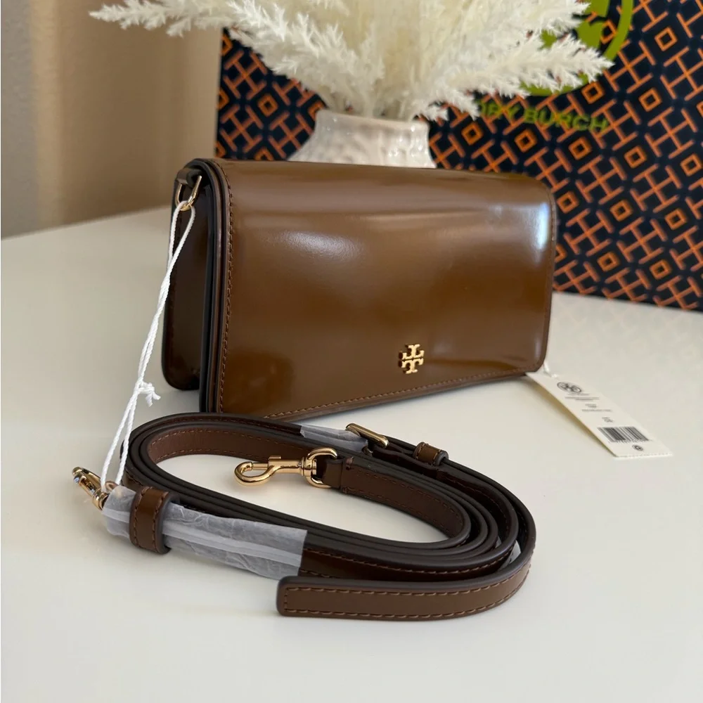 Tory Burch Emerson Mini Crossbody bag 157730 Patent Leather Rich Walnut